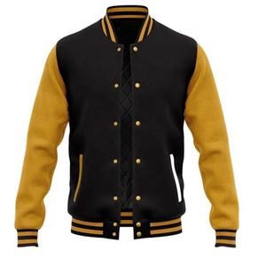 Veste de baseball vintage pour homme avec logo personnalisé, col montant, manches en cuir, broderie, style Letterman, automne, noir - Product Image 1