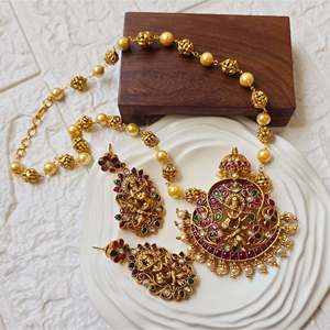 Krishna Big Pearl Regular Alloy Gold Plated Wedding Women's Necklace - Product Image 2