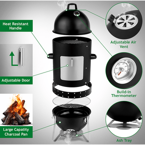 60608693 Raffinato Forno Cilindrico Ellittico a Tre Strati per Esterni con Controllo della Temperatura, Griglia da Campeggio 3-in-1 in Ferro e Carbonio - Product Image 5