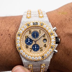 Montre chronographe de luxe en moissanite glacée unisexe, entièrement sertie de diamants, mouvement à quartz en acier inoxydable, résistante à l'eau, style hip-hop - Product Image 4