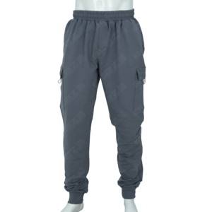 Jogging de sport pour homme en coton fuselé gris foncé avec logo personnalisé, style hip-hop, légers, avec poignets élastiques et fermeture éclair - Product Image 1