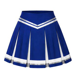 Jupe de cheerleading plissée bleu roi avec bordure à rayures blanches, uniforme de performance athlétique pour femmes et filles, tenue d'équipe - Product Image 2