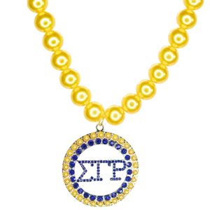 สร้อยคอจี้ตัวอักษร Gold Pearl Royal Blue Sigma Gamma Rho สำหรับชมรมนักศึกษากรีก ประดับด้วยคริสตัลและมุก ดีไซน์แฟชั่น - Product Image 6