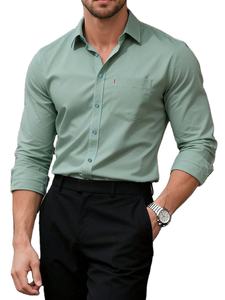 Chemise habillée pour homme, nouveau style, couleur unie, infroissable, respirante, boutons en corne, manches longues, pour l'hiver (moyenne taille) - Product Image 4