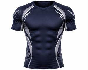 T-shirt de compression à manches courtes pour homme BIGWOOD SPORTS, 100 % polyester, 180 g, séchage rapide, col rond, tricoté, imprimé uni - Product Image 4