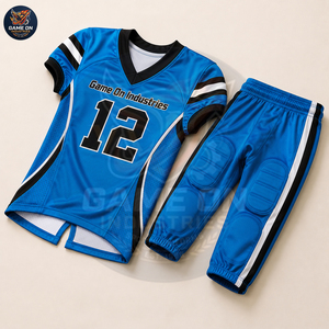 Nouveauté : Pantalon de football américain personnalisé en polyester maille bleu uni avec sérigraphie et taille élastique rembourrée - Product Image 4