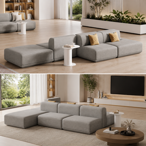 Juego de Sofás de Cuero Beige Premium, Muebles Modernos de Estilo Escandinavo Minimalista para Sala de Estar con Asientos Tapizados de Lujo y Detalles Metálicos - Product Image 3
