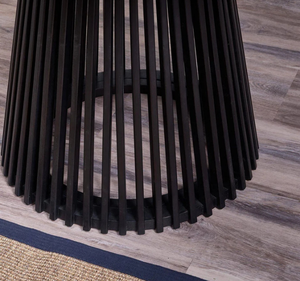 Ensemble de table à manger ronde moderne en teck massif Per Se, finition noire, base à lattes, meubles de salle à manger avec chaises en bois - Product Image 5