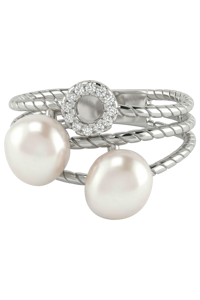 Pearl and <b>Cz</b> <b>Ring</b> in 92.5 Sterling Silver KLSR-11693 - Product Image 5