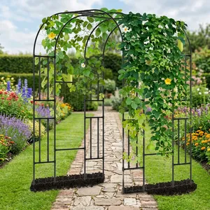 Black Metal Garden Arch <b>Trellis</b> Tunnel Climbing Plant Support Frame for Vines <b>Flowers</b> Roses Outdoor Garden Path Decor - Product Image 2