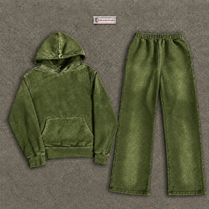 Ensemble de survêtement vintage délavé olive pour homme : sweat à capuche et pantalon de jogging – Tenue décontractée streetwear et sportswear – Vente en gros personnalisée OEM - Product Image 5