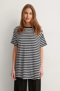 T-Shirts surdimensionnés pour femmes, Tops décontractés à manches courtes, chemisier à épaules tombantes, t-shirt ample à rayures doublées, Blouses et chemise pour femmes - Product Image 5