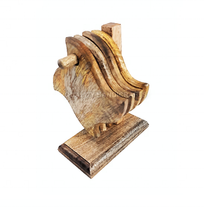 Creative New Design Mango Wood Coasters Holder 4-Piece <b>Set</b> Cup Mats for Drinks <b>Plate</b> Coaster for Beverage Tabletop Accessories - Product Image 4