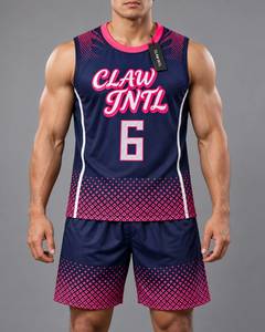 Conjunto de Camiseta de Baloncesto para Hombre, Azul Marino y Rosa, Impresión Serigráfica, Algodón Transpirable, Marca Personalizada, Detección de Agujas, Fusión sin Costuras, Adulto - Product Image 1