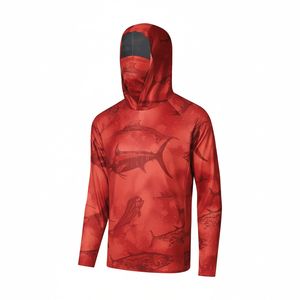 <b>Men's</b> Gray Fish Print Long Sleeve Hooded Fishing Shirt with <b>Face</b> <b>Mask</b> Anti-UV Pullover - Product Image 3