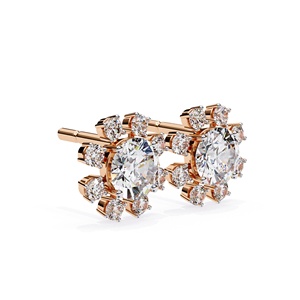 Pendientes Elegantes de Alta Calidad con Diamantes Cultivados en Laboratorio de 0.50 CT Cada Uno, Forma Redonda con Piedras Laterales Redondas, Oro Sólido de 14K, Joyería para Mujer - Product Image 3