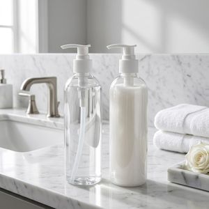 Lotion <b>Bottle</b> Round PET 300ml Clear <b>Pink</b> Plastic Pump <b>Bottle</b> for Skin Care Packaging Factory Manufacturer Vietnam - Product Image 4