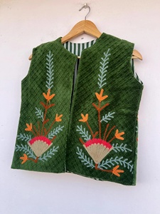 Boho Suzani <b>Velvet</b> Breathable V-neck Vest Hand Embroidered Floral Sleeveless <b>Jacket</b> Vintage Inspired Festival Waistcoat - Product Image 2