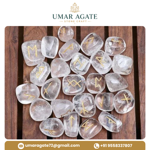 Ensemble de runes en cristal de quartz clair, ovales, polies, pierres de divination, thème lettres, objet de collection artistique - Product Image 5