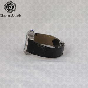 Montre carrée de luxe pour femme Charm_Jewells en acier inoxydable, mouvement à quartz analogique, verre saphir, lunette sertie de diamants, bracelet en cuir - Product Image 3