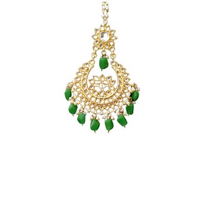 เครื่องประดับมงกุฎแบบอินเดีย Kundan สำหรับผู้หญิง ลายดอกไม้ ชุบทอง ประดับด้วยพลอยมรกต ขายส่ง สไตล์โบฮีเมียน - Product Image 1