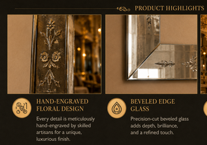 Venetian <b>Rectangle</b> Square Full Size <b>Wall</b> <b>Mirror</b> Etched Floral Beveled Frame Antique Silver Full Length Decorative Luxury - Product Image 3