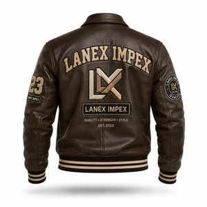 Custom Brown Leather Varsity <b>Jacket</b> for <b>Men</b> Premium Letterman Bomber <b>Jacket</b> with Embroidered Patches OEM ODM Wholesale Factory - Product Image 3