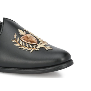 Chaussures en cuir faites à la main pour homme, style indien traditionnel, Nagra Black Jutti, pour mariage - Product Image 3