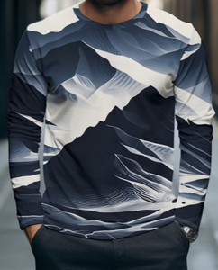 Camiseta de Manga Larga con Cuello Redondo y Estampado de Montaña 3D para Hombre, Camiseta Informal de Poliéster con Estampado Digital - Product Image 4