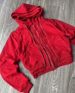 Sweat-shirts à capuche triple couche de qualité supérieure, double fermeture éclair, en coton épais, style streetwear, logo personnalisé, vente en gros - Product Image 2