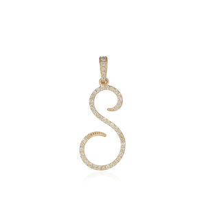 Pendentif fin fait main en or jaune 14 carats avec grand initiales S en diamant naturel pavé, bijoux unisexes en gros - Product Image 1