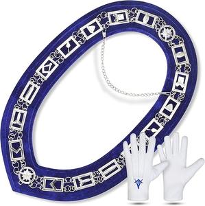 Collar Masónico de la Logia Azul con Cadena de Metal Plateado y Guantes Masónicos Blancos y Joyas, Regalia Masónica para la Logia - Product Image 1