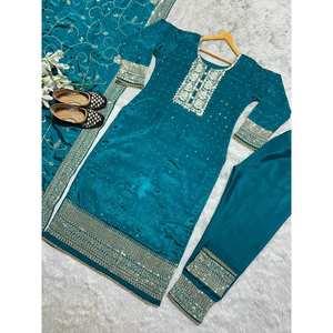 Salwar Kameez de Estilo Elegante - Conjunto de Fiesta con Top, Pantalón y Dupatta en Material de Poliéster - Product Image 2