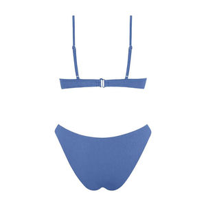 Women's Ribbed <b>Bikini</b> <b>Set</b> Two Piece Plunge Neck Swimwear With Drawstring Adjustable Top And Hipster Bottoms - Product Image 2