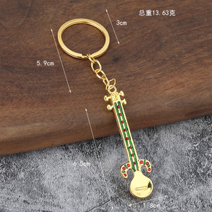 Llavero de <span class=keywords><strong>sitar</strong></span> esmaltado en tono dorado, de aleación de zinc, instrumento de cuerda indio, para regalo o recuerdo de Diwali - Product Image 2