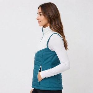 Chaleco Acolchado de Punto para Mujer, Ligero, Casual, sin Mangas, Diseño Acolchado, Cierre Frontal Completo, Cuello Alto, Ecológico - Product Image 3