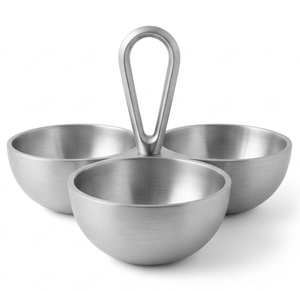 Ensemble de 3 bols de service en acier inoxydable avec support, assiettes rondes profondes modernes et polies - Product Image 3