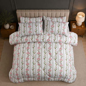Juego de Edredón con Estampado Floral Clásico, 100% Algodón Percal T-180, Transpirable para Todas las Estaciones, Uso Doméstico - Product Image 5