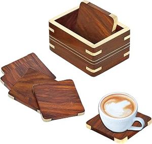 Wooden Tea & Coffee <b>Coasters</b> Set of 6 | Natural Wood <b>Drink</b> <b>Coaster</b> Set for Dining Table Office Home Kitchen Decor - Product Image 5