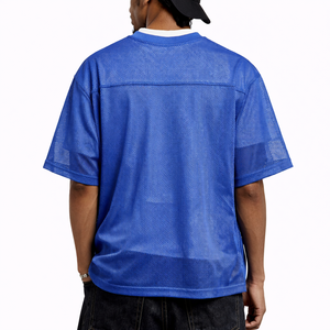 เสื้อฟุตบอลอเมริกันตาข่ายสีน้ำเงินขนาดใหญ่พิเศษ ขายส่ง เสื้อผ้ากีฬาแบบระบายอากาศ สตรีทแวร์ รับผลิตตามสั่ง แบรนด์ส่วนตัว OEM รับคำสั่งซื้อจำนวนมาก - Product Image 5