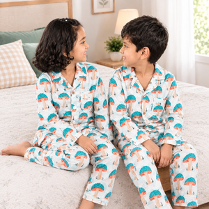 <b>Kids</b> Cotton Printed Pajama <b>Set</b> Mushroom Pattern Long Sleeve Sleepwear <b>for</b> Boys and Girls Unisex Night Suit - Product Image 1