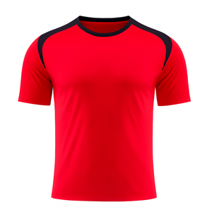 Camiseta de Fútbol Roja de Manga Corta para Hombre, Cuello Redondo, Ajustada, Transpirable, de Poliéster, para Todas las Temporadas, Ropa Deportiva - Product Image 2