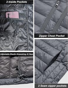 Women's Lightweight <b>Packable</b> Hooded Winter Quilted Puffer <b>Jacket</b> Detachable Sleeves Hat Zipper Closure Waterproof Polyester - Product Image 5