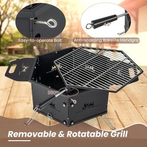 Barbecue au charbon de bois portable avec corps et pieds pliables, design rotatif avec poignées pour le camping - Product Image 6