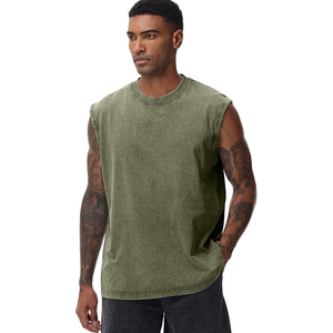 <b>Men's</b> Olive <b>Green</b> 100% Cotton Sleeveless O-Neck Solid Knitted Casual Tank <b>Top</b> - Product Image 2