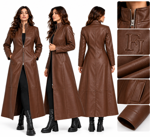 Abrigo Largo de Piel de Oveja Genuina Personalizado para Mujer, con Cierre Completo, Cuello Alto, Abrigo de Cuero de Longitud Completa, Ropa de Invierno Premium para Mujer - Product Image 5