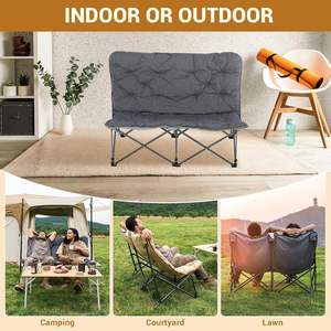 Silla de Camping Plegable Doble Moderna de Acero Inoxidable Gris, Asiento Acolchado Extra Grande, Resistente, Soporta 600 Libras, Portátil - Product Image 5