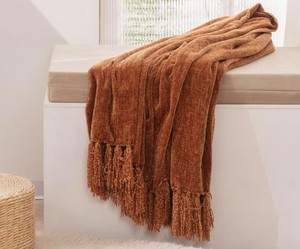 Plaid de luxe nordique en chenille couleur rouille, 100 % polyester, respirant, écologique, portable, pour toutes les saisons - Product Image 2