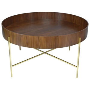 Elegante Mesa Auxiliar con Marco Metálico y Acabado Dorado, Mesa de Centro con Superficie de Madera para Decoración de Sala de Estar y Salón - Product Image 1