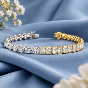 สร้อยข้อมือเพชรทรงกลมแบบ Asscher Cut เพาะเลี้ยงในห้องปฏิบัติการ รูปทรงคู่ |   สร้อยข้อมือ Eternity Link ทองคำแท้ 9K 14K 18K ดีไซน์หรูหรา - Product Image 2
